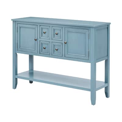 Cambridge Series Ample Storage Vintage Console Table with Four Small Drawers and Bottom Shelf for Living Rooms and Kitchens