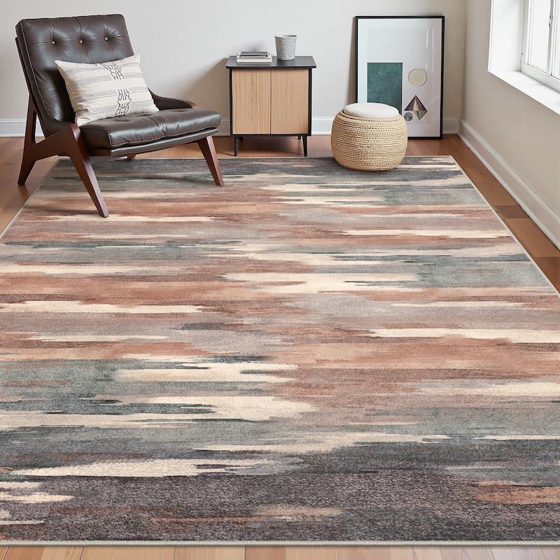 Mcow Modern Abstract Machine Washable Low Pile Area Rugs