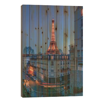 The Eiffel Tower By Night Print On Wood by Rose Palmisano - Multi-Color