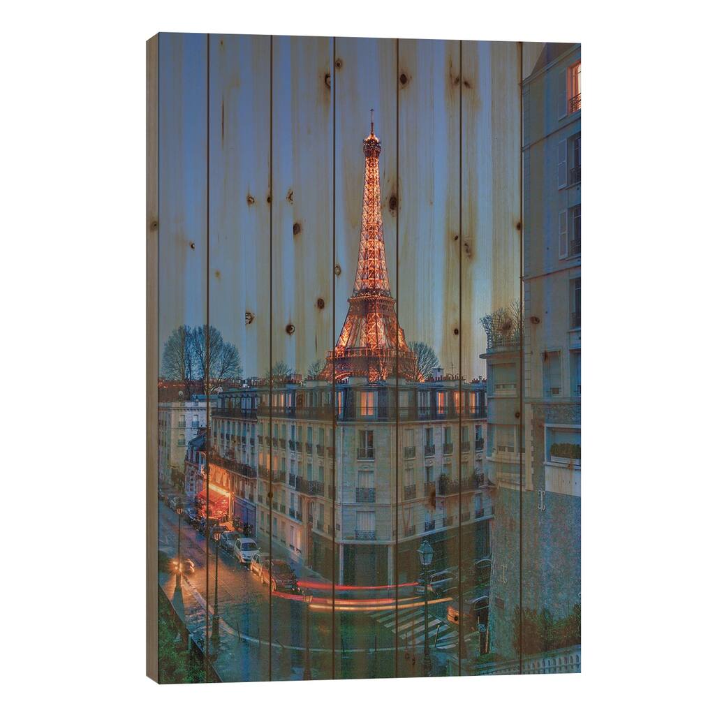 The Eiffel Tower By Night Print On Wood by Rose Palmisano - Multi-Color