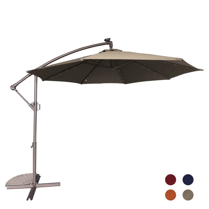 Clihome 10Ft Solar Light Crank Cantilever Patio Umbrella Without Base