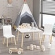preview thumbnail 9 of 7, Kids Table and 2 Chairs Set, 3 Pieces Toddler Table and Chair Set, Wooden Activity Play Table Set (White)