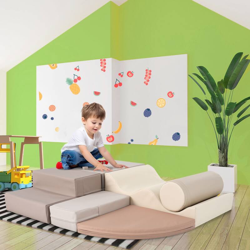 Anmytek 6 in 1 Soft Foam Climb and Crawl Playset Toddler Kids Indoor Active Play Structure Soft Play Equipment for Kids