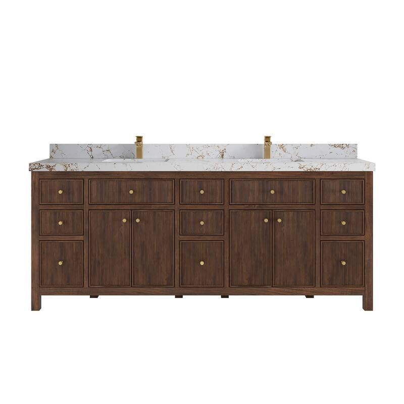 Willow Collections 84 in. W x 22 in. D Sonoma Teak Double Sink Bathroom Vanity with Countertop