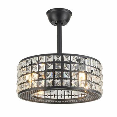 Glam 18In Enclosed Ceiling Fan With Remote Crystal Chandelier
