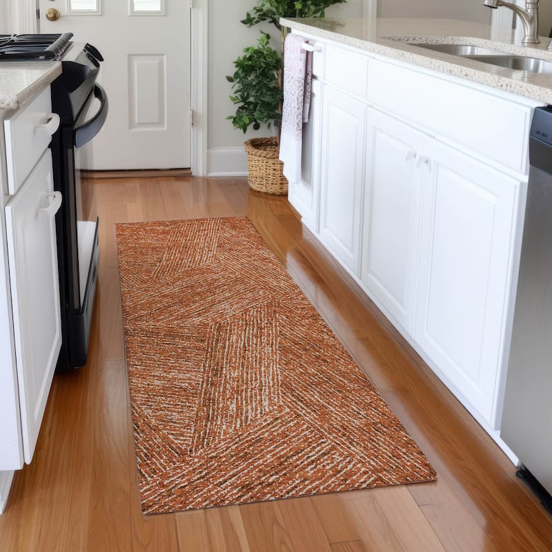Machine Washable Indoor/ Outdoor Solid Geo Chantille Rug - Copper - 2'3" x 7'6"
