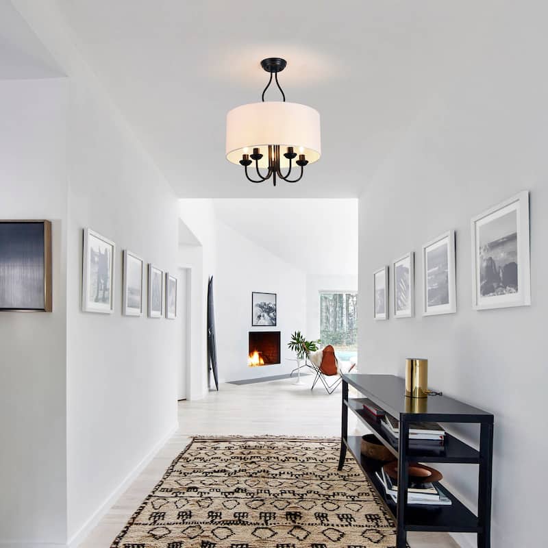 5-Light Linen Semi Flush Mount Light - Matte Black