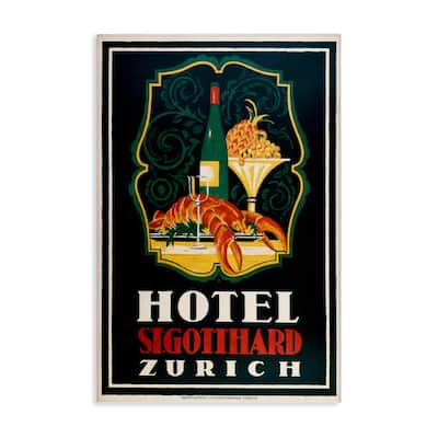 Stupell Vintage Hotel Zurich with Lobster Canvas Wall Art Design By Marcus Jules
