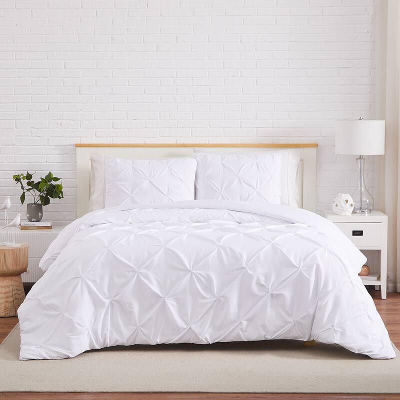 Pintuck 3 piece Duvet Cover Set - Twin - Twin XL - White