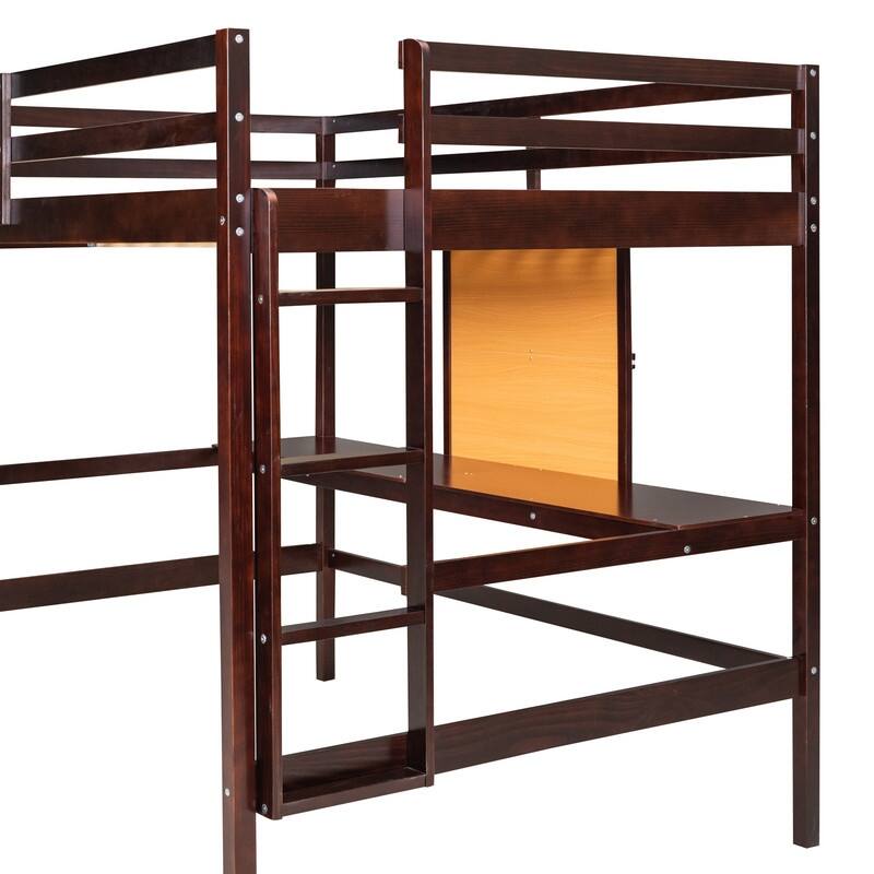Full size Wooden Loft Bed with Desk, Writing Board, and