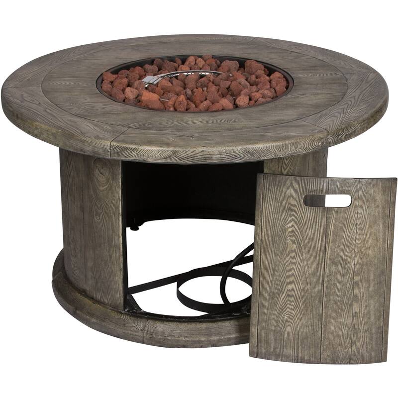 Fire & Flare 35"W Round 50K BTU Outdoor Propane Fire Pit Table with Lava Rocks