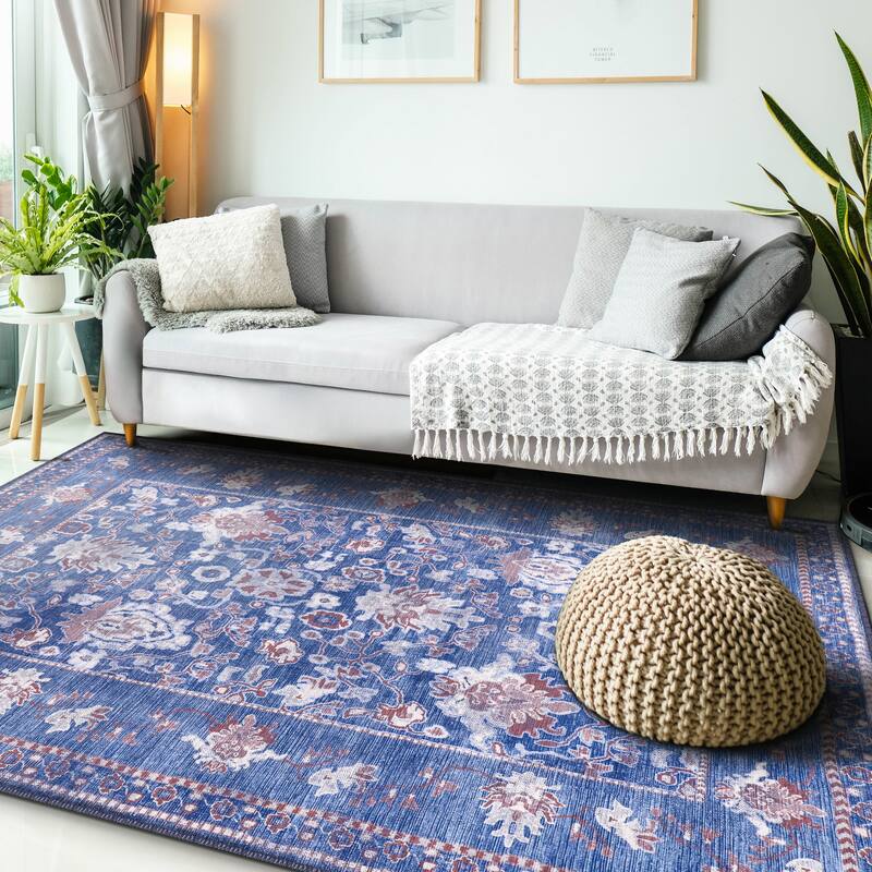 Machine Washable Indoor Rug Floral Pattern Stain Free for Indoor Living Room Bedroom Office Area Rug