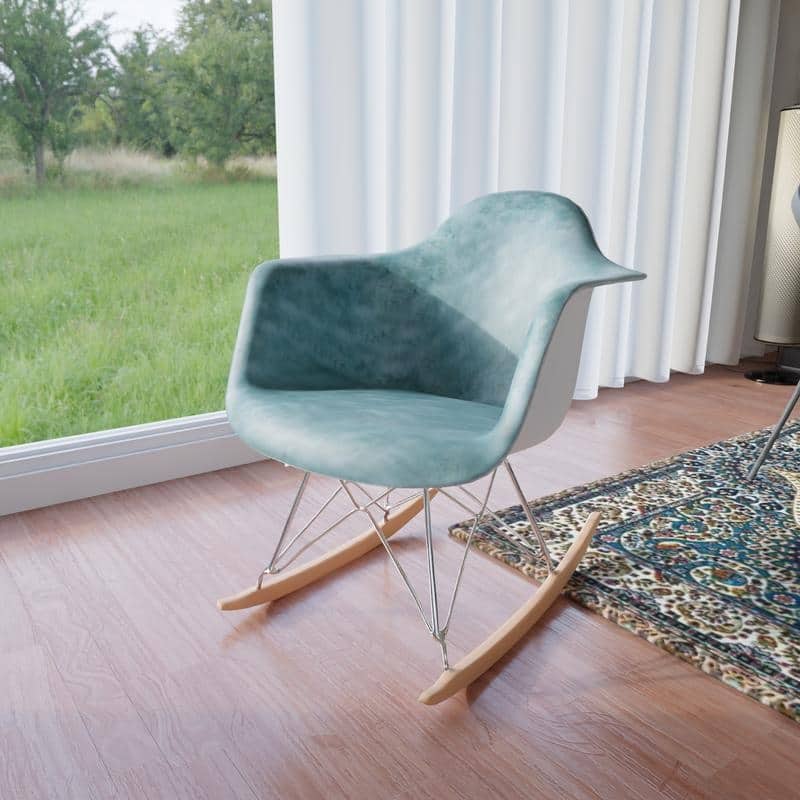 Wilson Contemporary Modern Velvet Rocker Chair - Nursery Rocking Accent Chair for Home Living Room Bedroom Patio
