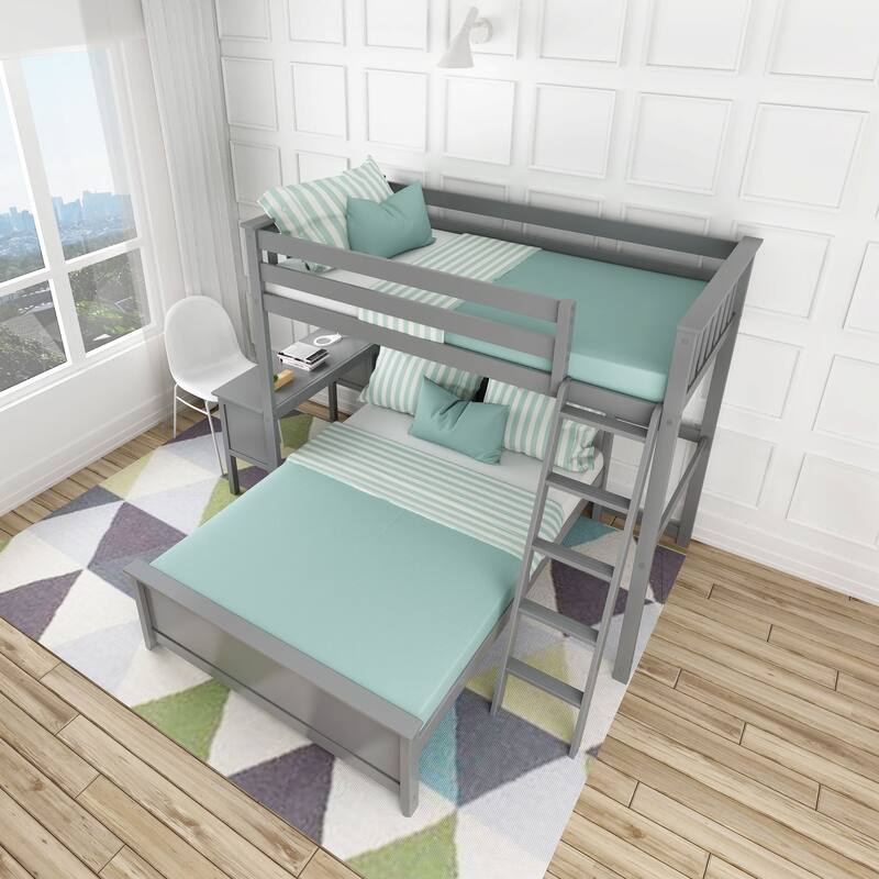Max and Lily L Shaped Twin over Full Bunk Bed with Desk