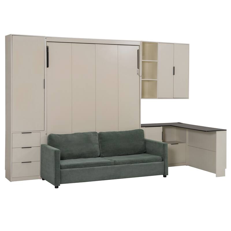 Ultimate Space-Saving Queen Wall Bed with Corduroy Sofa by Harper&Bright Designs