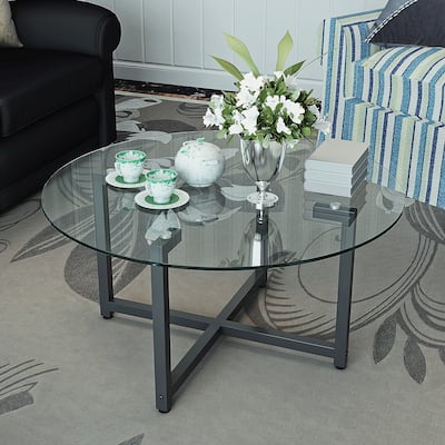 Modern 35" D Round Coffee Table, Clear/Black