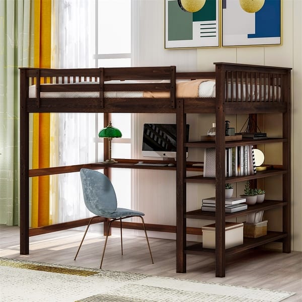 Harper Bright Designs Loft Bed With Storage Shelves And Under Bed Desk Overstock 32414238