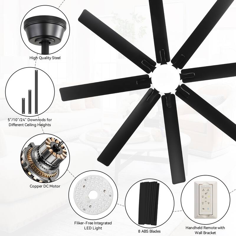 52 Inch Flush Mount Smart Ceiling Fan with Light, APP and Remote Control, Low Profile - 52 inch