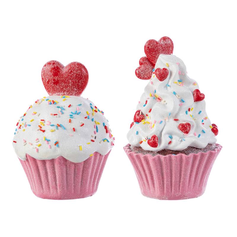 Glitzhome Set of 2 Valentine's Resin Cupcakes Table Decor