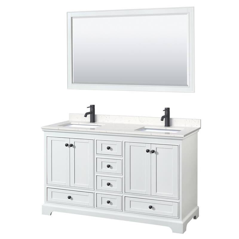 Wyndham Collection Deborah 60" Free Standing Double Basin Vanity Set - White / Carrara Cultured Marble Top / Matte Black