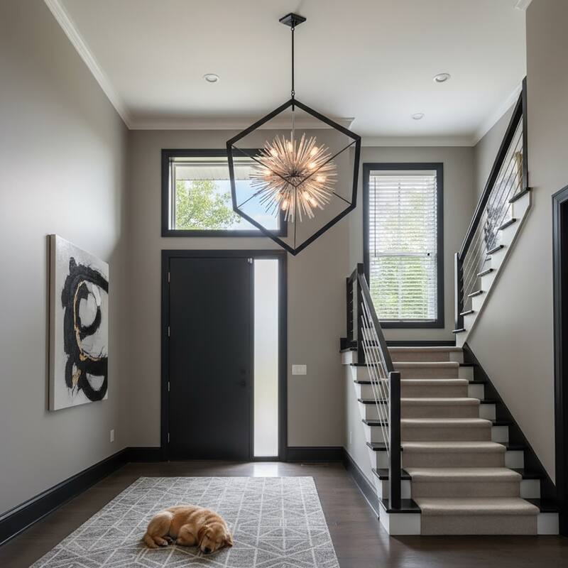 Artcraft Sunburst - Chandelier - 12-Light - Matte Black/Chrome