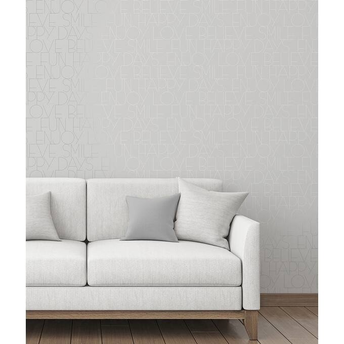 Fine Decor Oslo Silver Positive Text Wallpaper