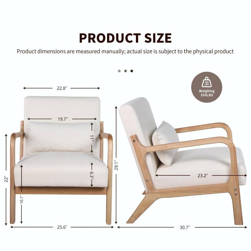 Mid-Century Modern Accent Chair with Solid Wood Frame and Detachable Lumbar Pillow for Living Room or Bedroom