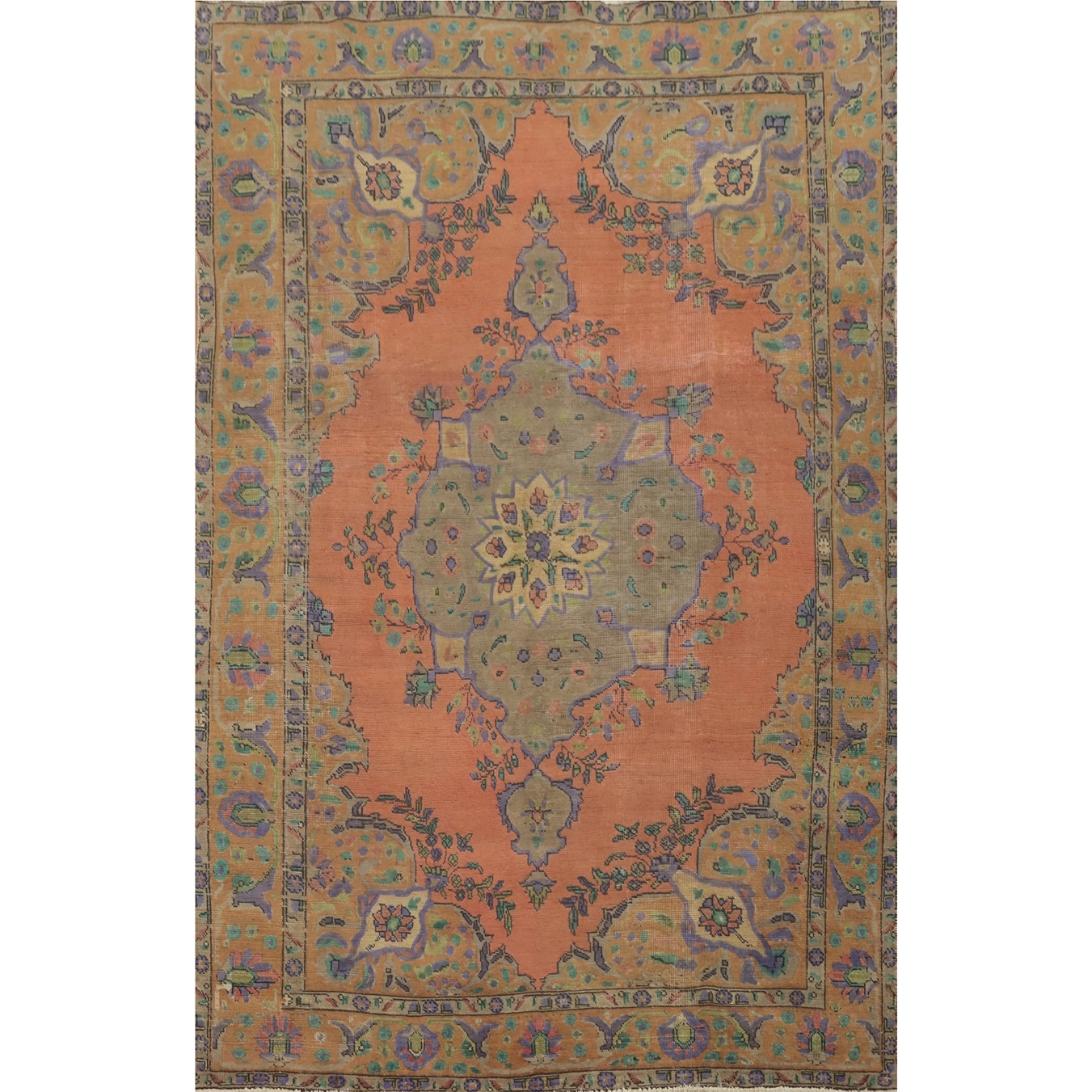 Hand Knotted Oriental 100% Wool Carpet Traditional Floral Coral Tabriz Area Rug - 9' 1'' X 6' 8''