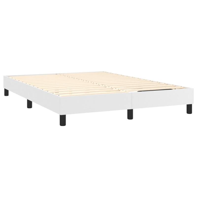 Yeri Full Size Bed Frame, White Faux Leather, Low Profile Legs