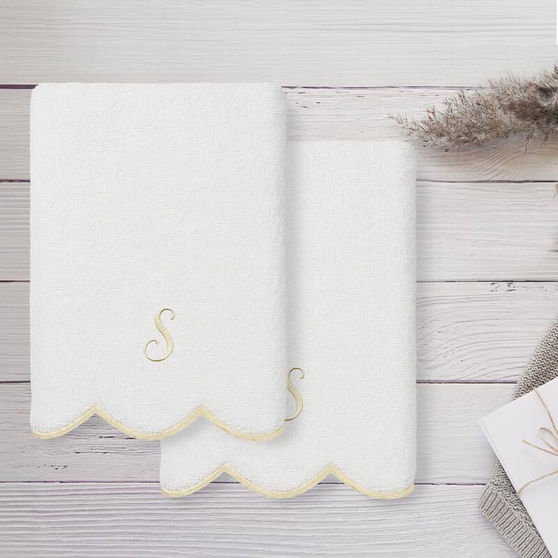 Authentic Hotel and Spa 100% Turkish Cotton Beige ADORNIA Scallop Personalized 2 Piece Hand Towel Set - 2 Hand Towels