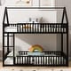 preview thumbnail 3 of 18, Twin over Twin House Bunk Bed, Modern Metal Floor Bunk Bed Frame with Full-length Guardrail & Door for Kids Bedroom