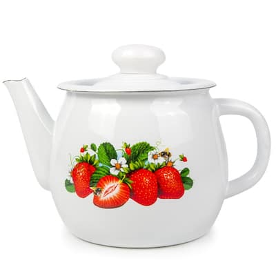 STP-Goods 1.1-Quart Strawberry Blossom Enamel on Steel Tea Kettle