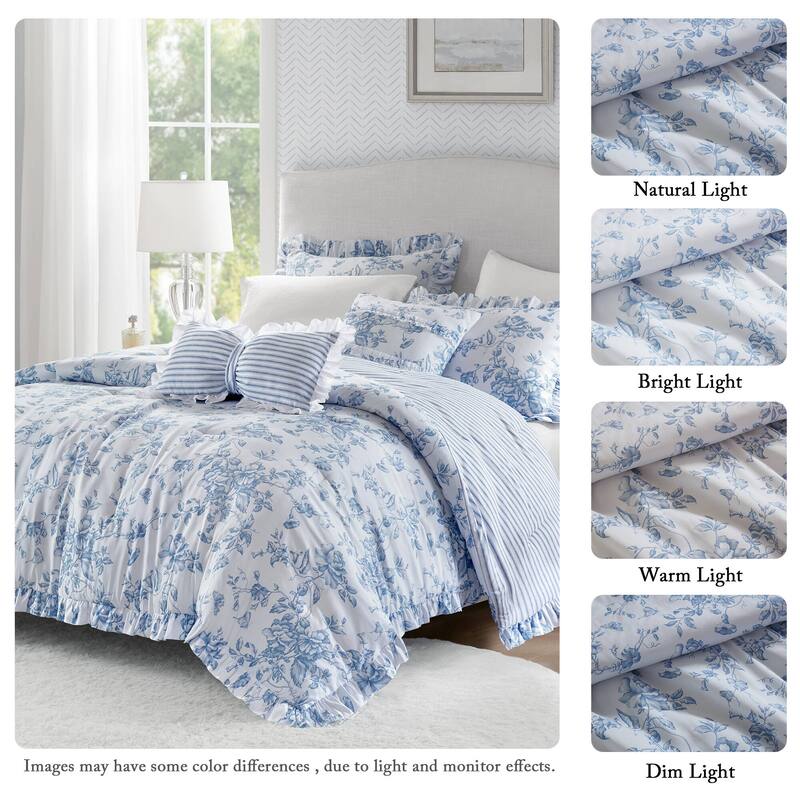 5 Pieces Full/Queen Comforter Set with Decorative Pillows