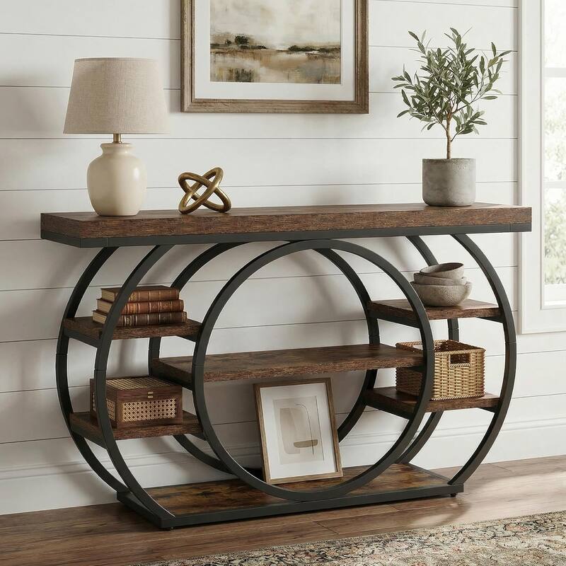 47 Inch Console Table for Entryway , 5-Tier Industrial Narrow Sofa Table - 47.24" L x 11.81" W x 31.49" H