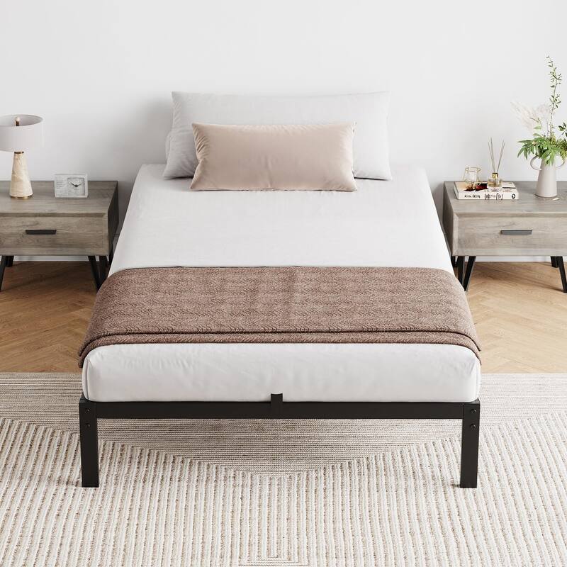 Bed Frame No Box Spring Needed, Heavy Duty Queen Platform Metal Bed Frame with Metal Slats - Black10 - King