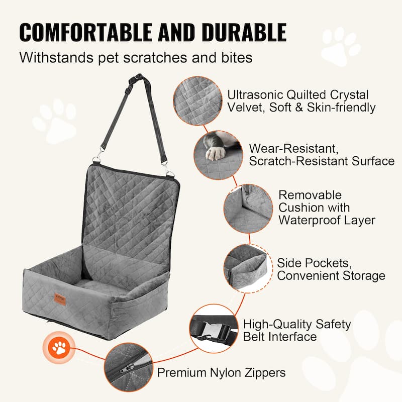 Dog Car Seat, Dog Booster Seat for Car with Side Handles and A Storage Pocket