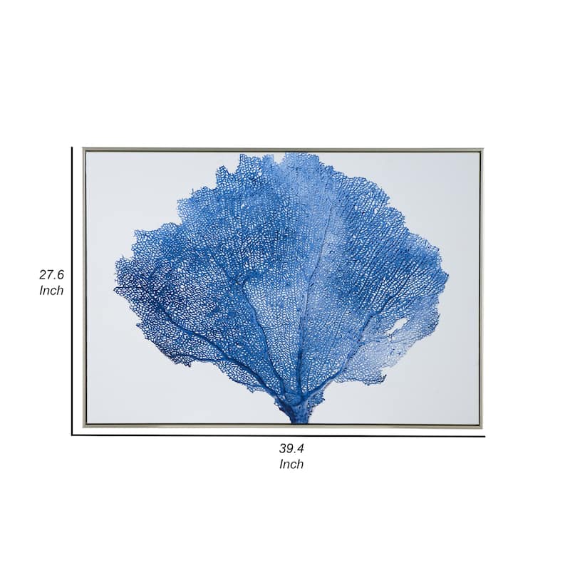 28 x 39 Framed Wall Art Decor, Abstract Tree Design, Blue and White Canvas