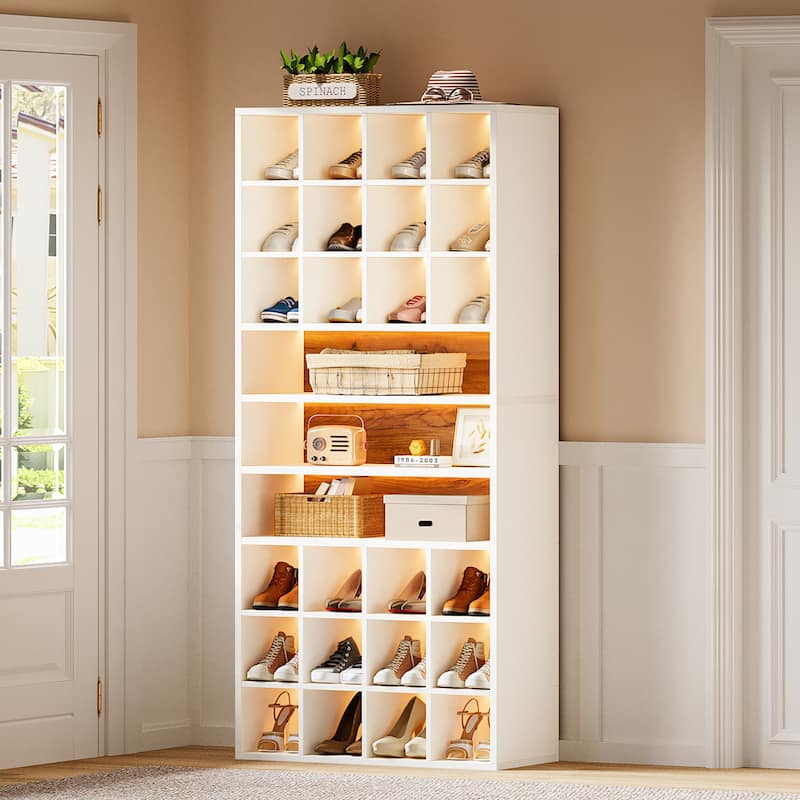 Tall LED Shoe Cabinet with 24 Compartments for Entryway Living Room
