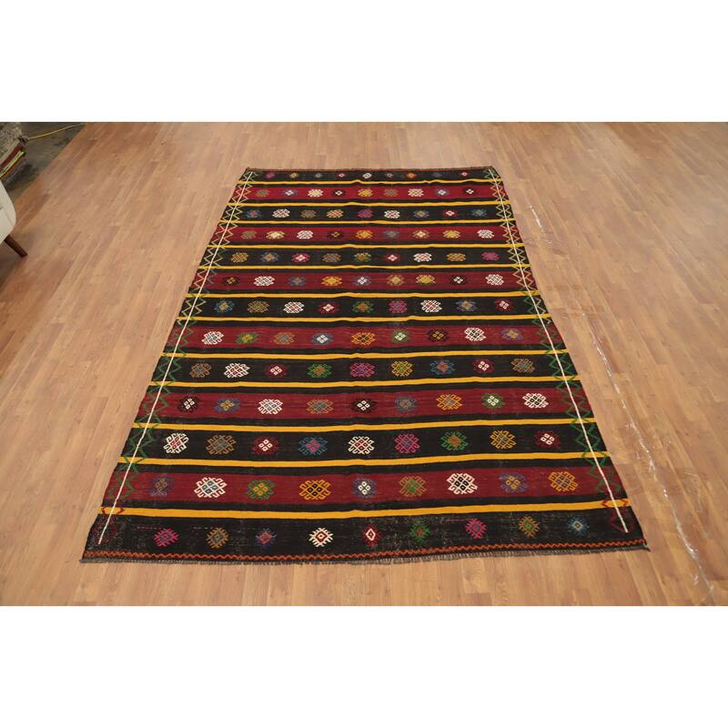 Hand Woven Oriental 100% Wool Carpet Southwestern Tribal Multi-Colored Kilim Area Rug - 10' 1'' X 6' 5''