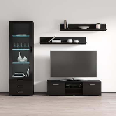 Soho 7 Modern Wall Unit Entertainment Center with 16 Color LED Lights