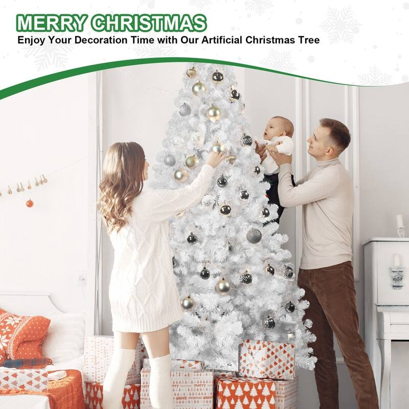 White Christmas Tree with Memory Wire, Hinged Artificial PVC Tree, Easy Assembly Holiday Xmas Tree for Indoor Decor