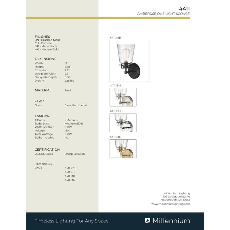 Millennium Lighting Amberose 1 Light Wall Sconce