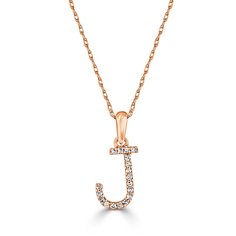 Joelle Collection 1/10 ctw Diamond Initial Pendant Necklace 14K Gold adjustable 16 to 18 inch Chain - Personalized Gift - J - Rose