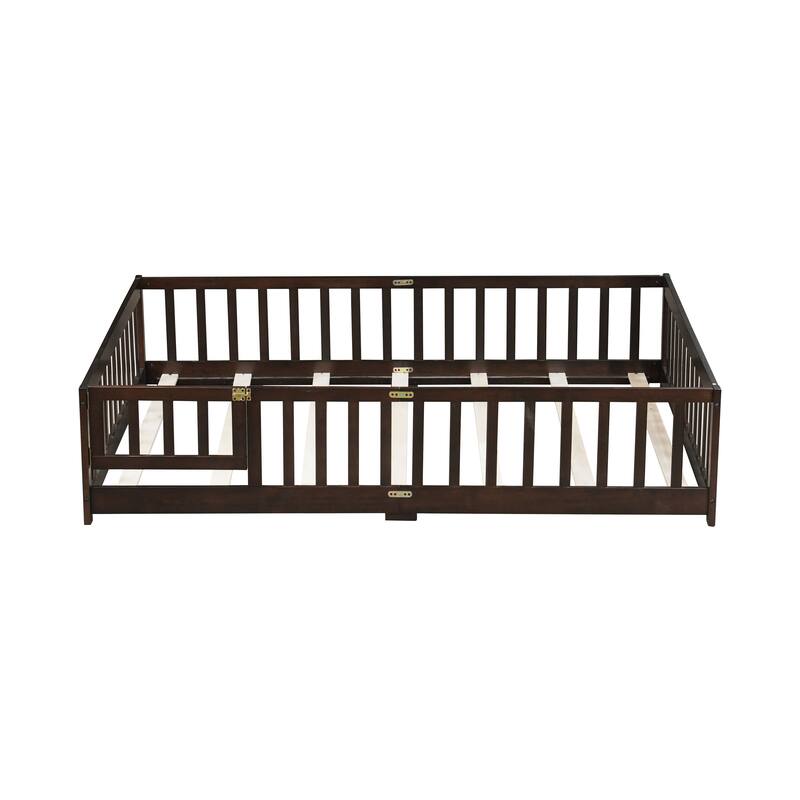 Floor Bed with Fence,Door and Safety Guardrails,Perfect for Kids' Play,Sleep and Development