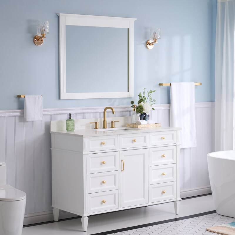 35''H Solid Wood Bath Vanity With Carrera White Quartz Top and Sink