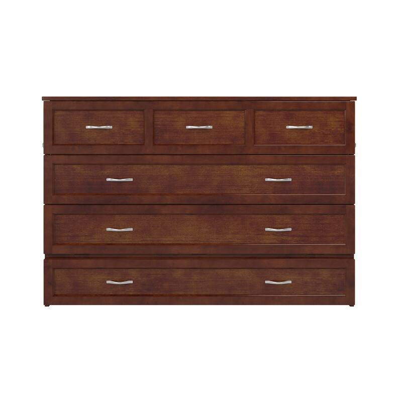 Northfield Queen Murphy Bed Chest with 6" Mattress, Storage Drawer & Built-In Charger in Walnut
