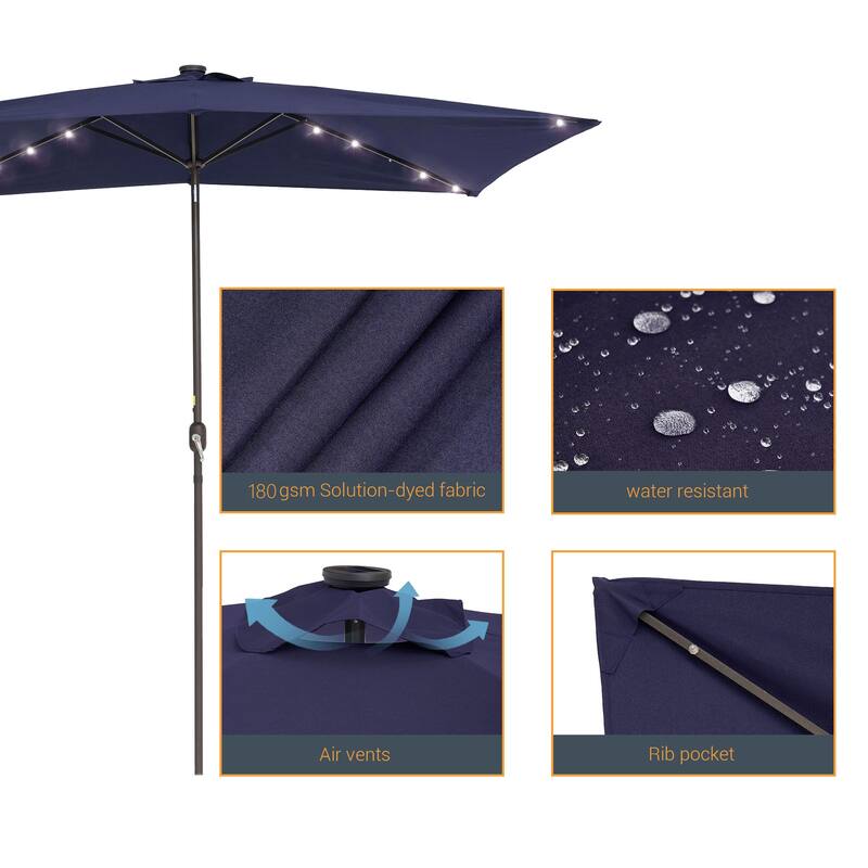 BONOSUKI Outdoor 10 x 6.5ft LED Rectangula Umbrella Patio Market Table Umbrella Aluminium/Steel with Tilt