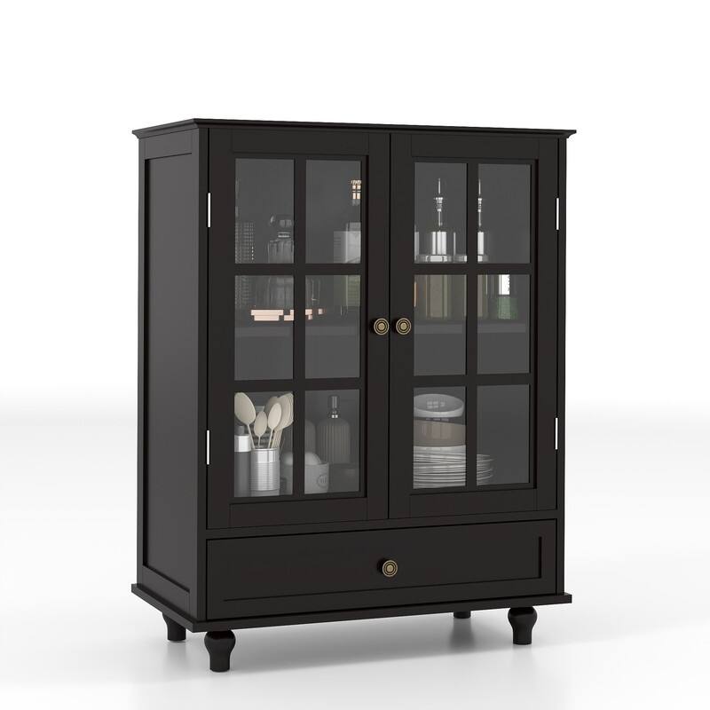 Modern Buffet Cabinet with Adjustable Shelves and Display Glass Doors for Versatile Living Room Storage