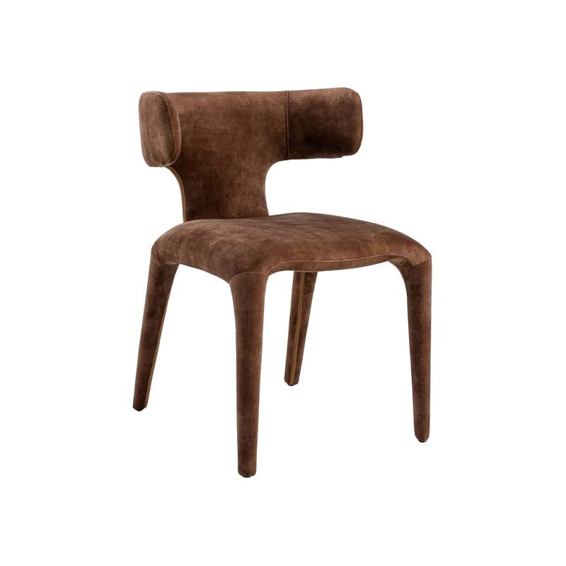 Cid Eve 21 Inch Dining Chair, Curved Wingback, Brown Textured Polyester