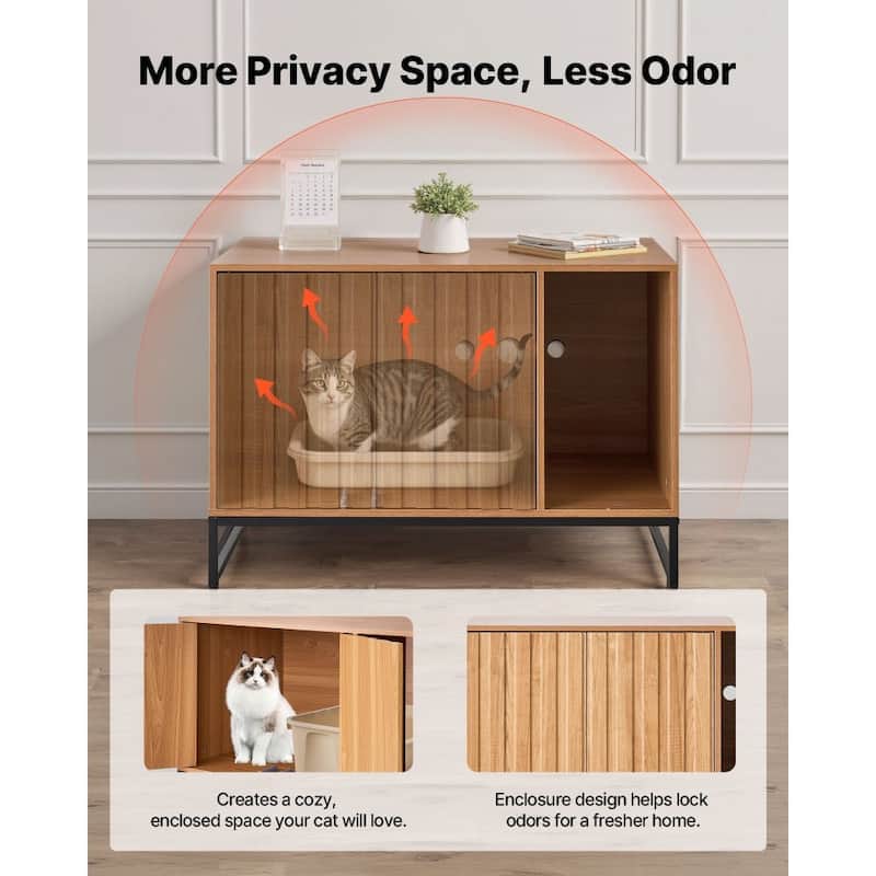 Natural Wooden Cat Litter Box Cabinet with Doors and Odor Control for Home Storage - 31.50 x 20.08 x 22.36 in